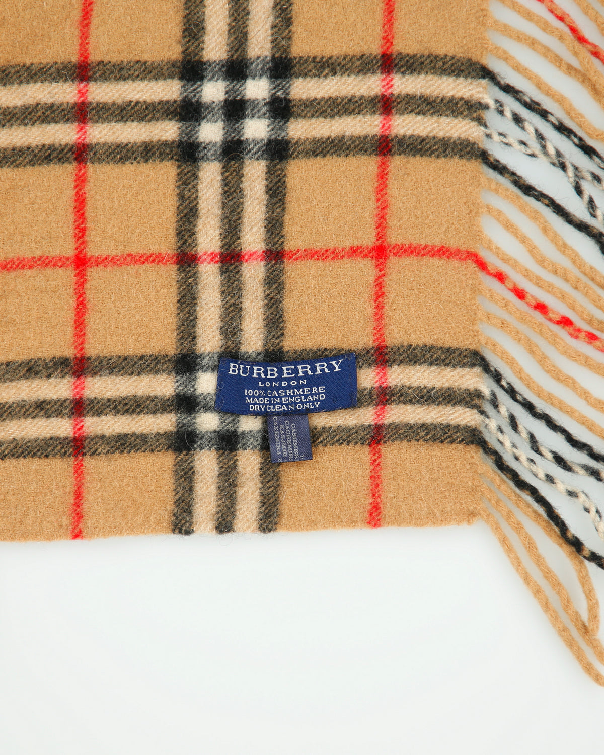 Vintage Y2K 00s Burberry Cashmere Knit Made In England Double Fringe Scarf
