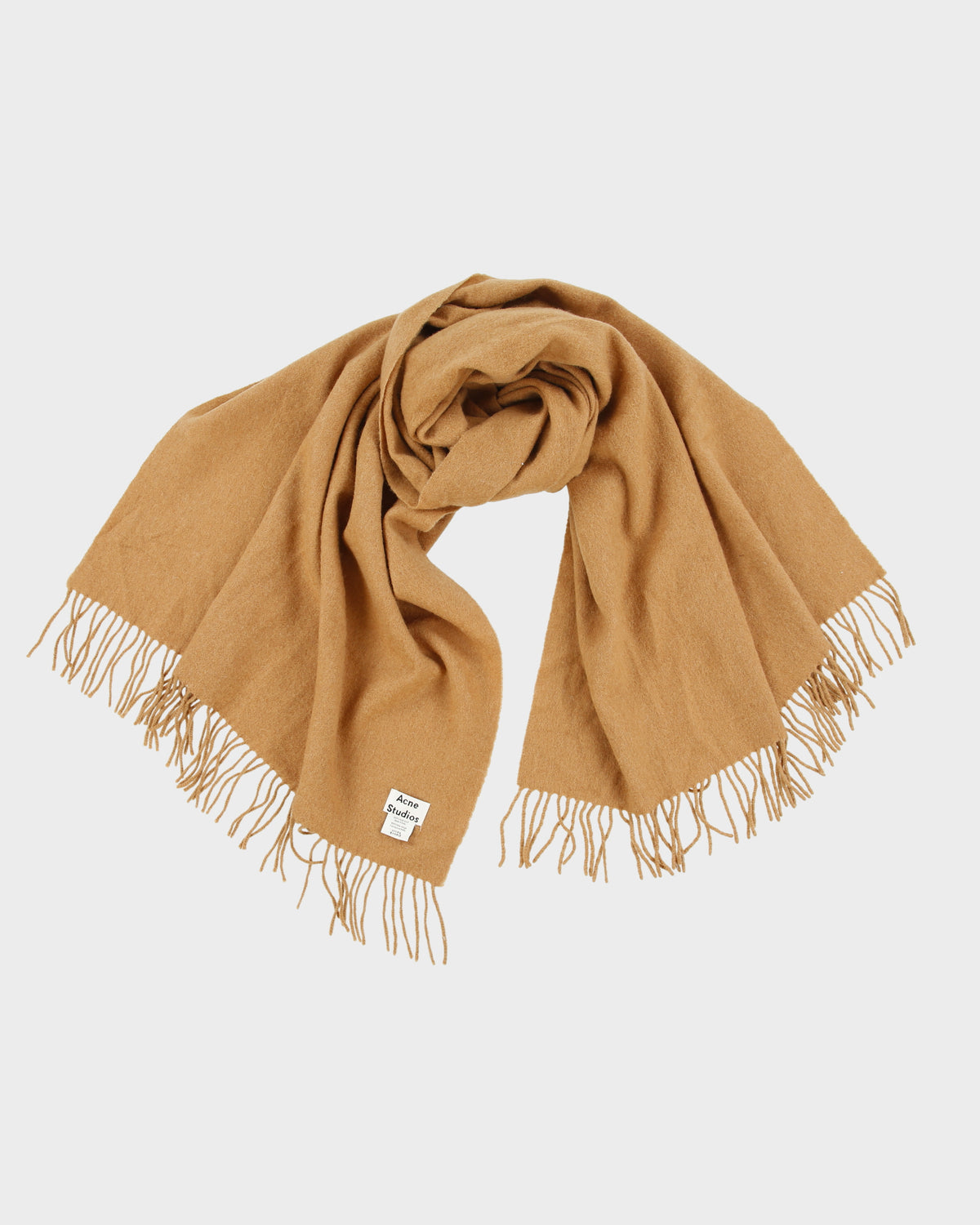 Acne Studios Tan Oversized Wool Knit Fringe Scarf
