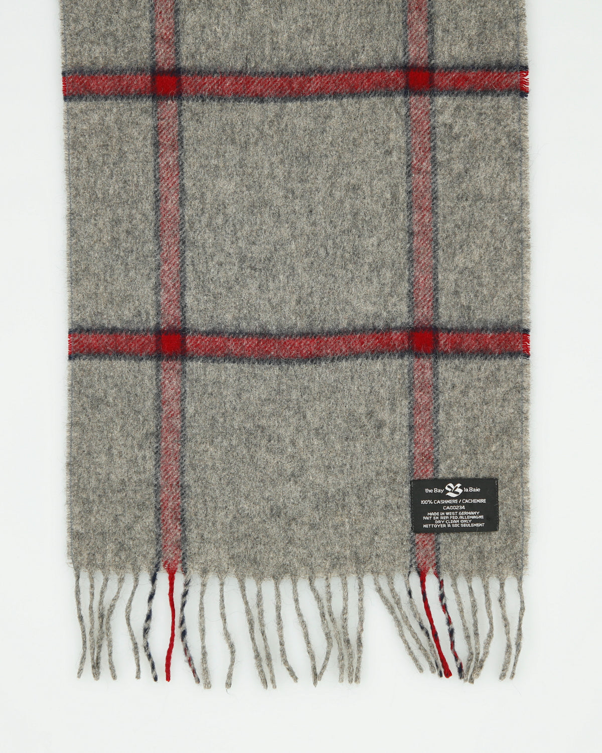 Vintage 1980s The Bay Hudson's Bay Company Check Cashmere Fringe Knit Scarf