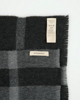 Burberry Charcoal Large Nova Check Wool Knit Made In Italy Fringe Scarf