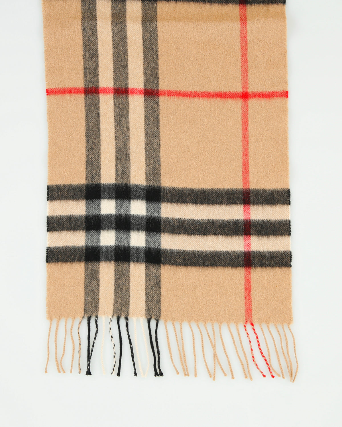 Vintage Burberry Large Nova Check Cashmere Knit Made In Scotland Fringe Scarf