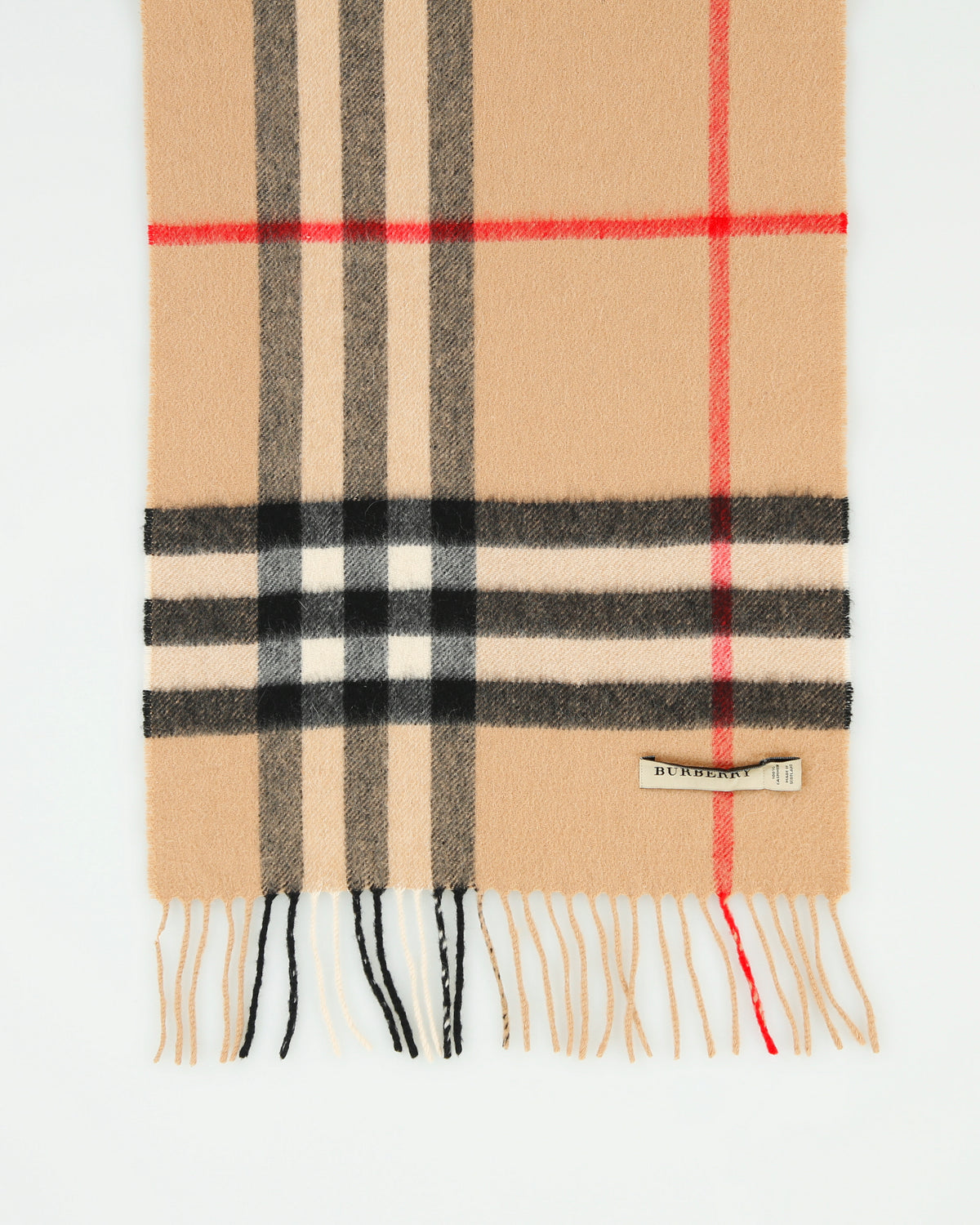 Vintage Burberry Large Nova Check Cashmere Knit Made In Scotland Fringe Scarf