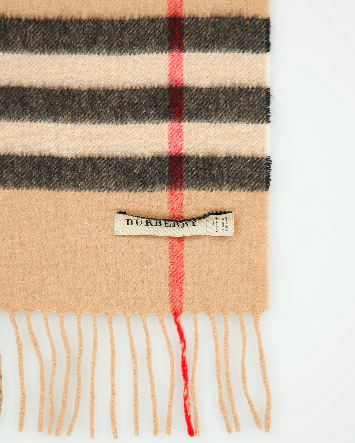 Vintage Burberry Large Nova Check Cashmere Knit Made In Scotland Fringe Scarf
