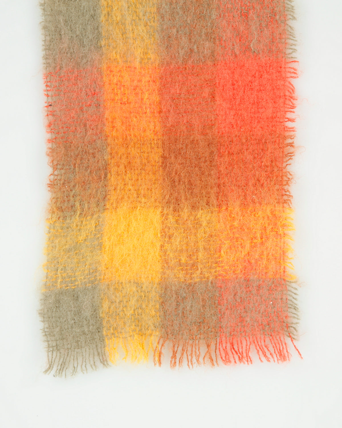 Vintage Donegal Design Patchwork Plaid Mohair Wool Knit Made In Ireland Fringe Scarf