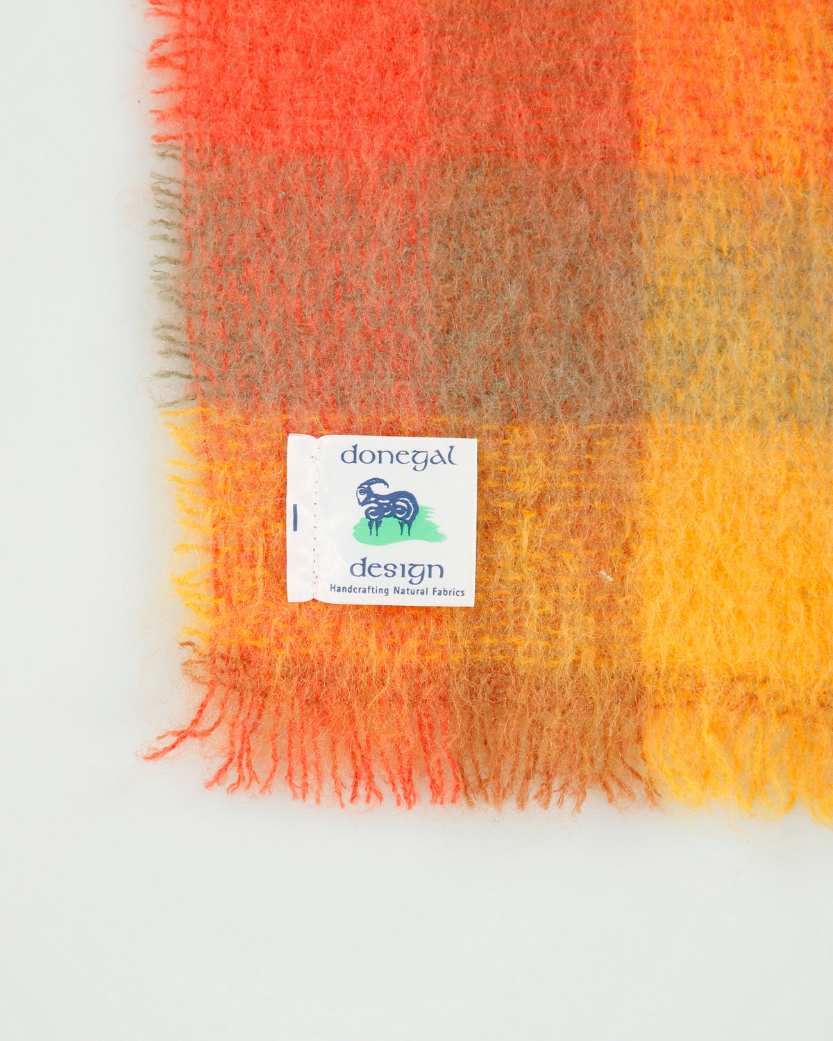 Vintage Donegal Design Patchwork Plaid Mohair Wool Knit Made In Ireland Fringe Scarf