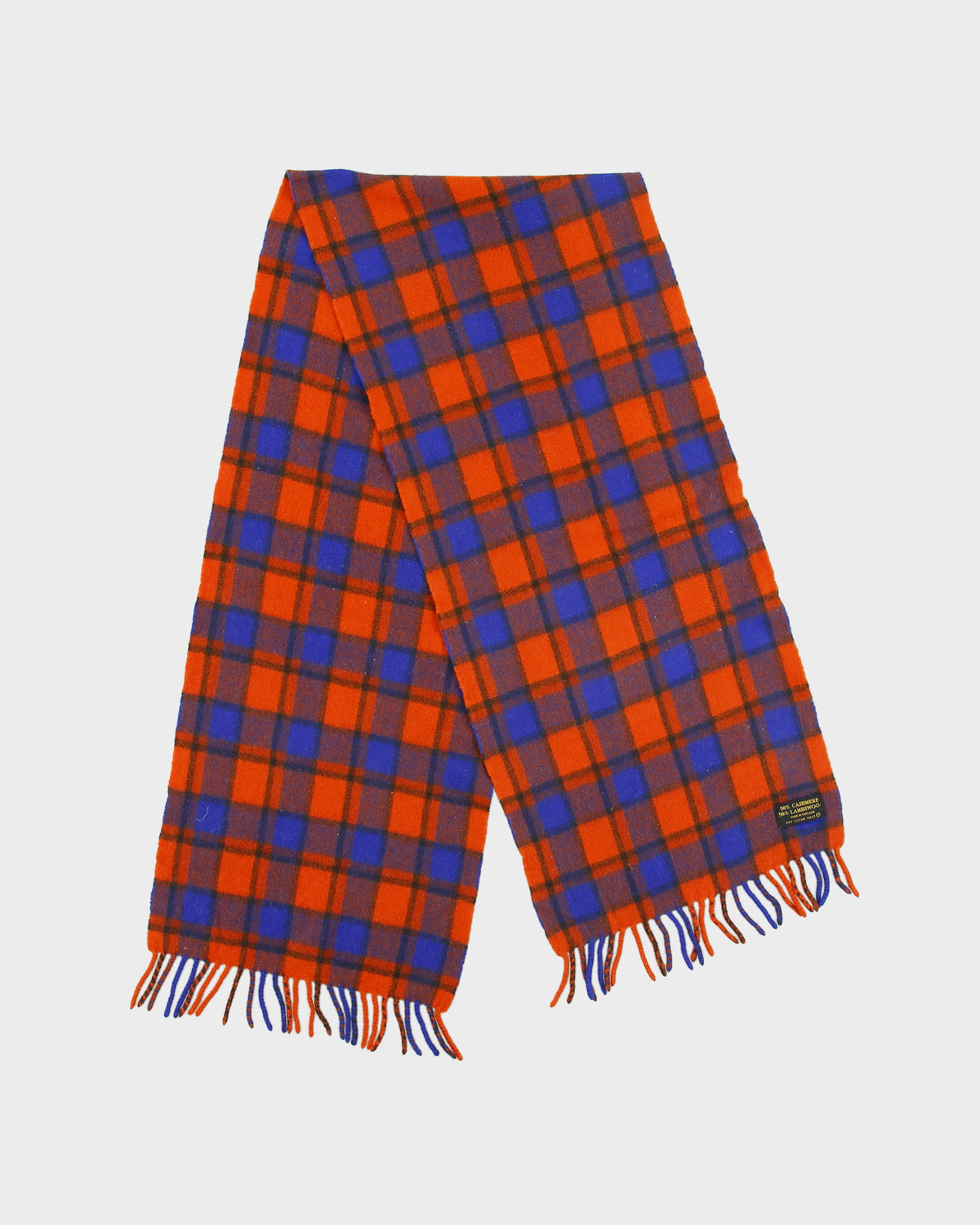 Vintage 1990s Plaid Cashmere Wool Knit Made In Scotland Fringe Scarf