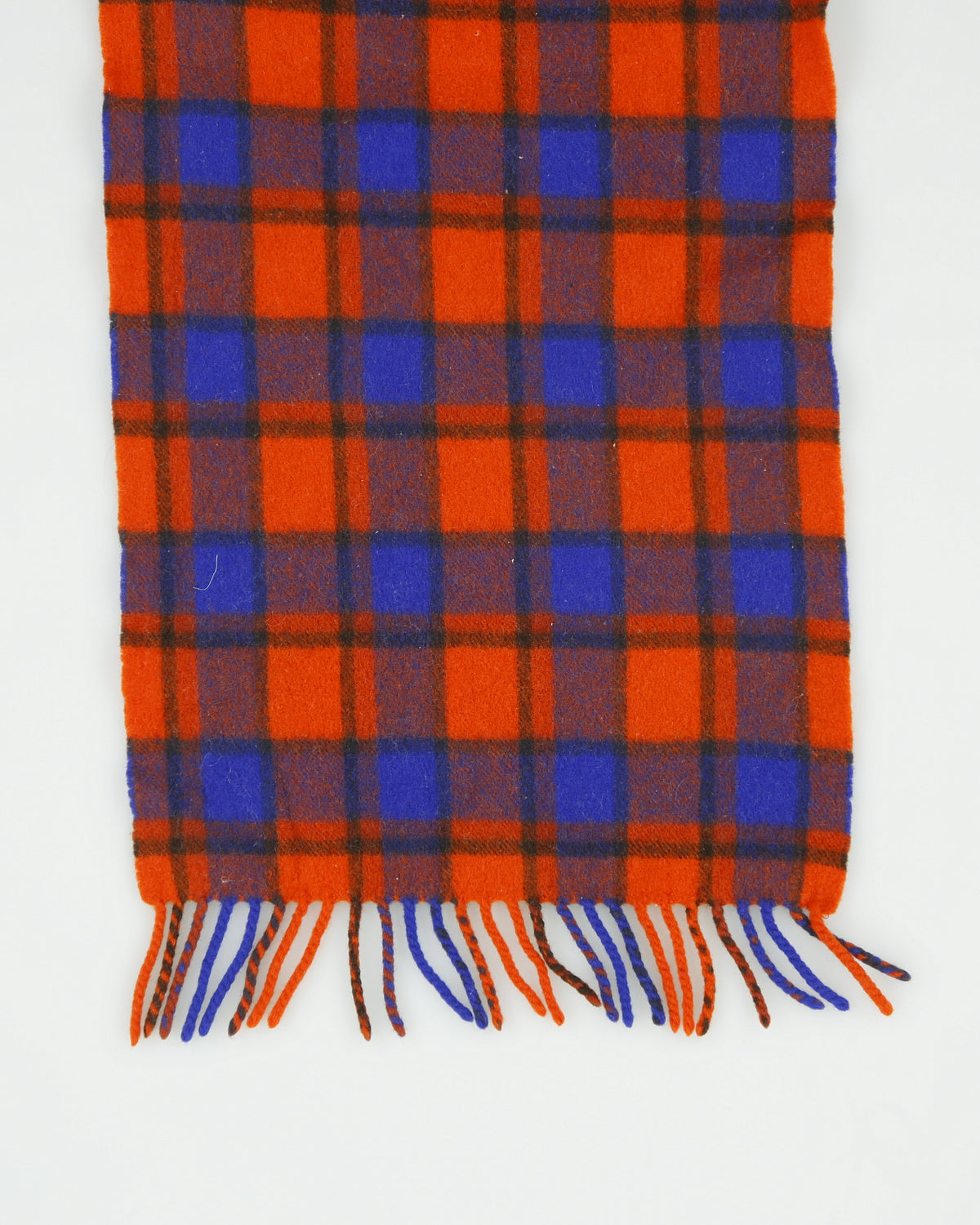Vintage 1990s Plaid Cashmere Wool Knit Made In Scotland Fringe Scarf