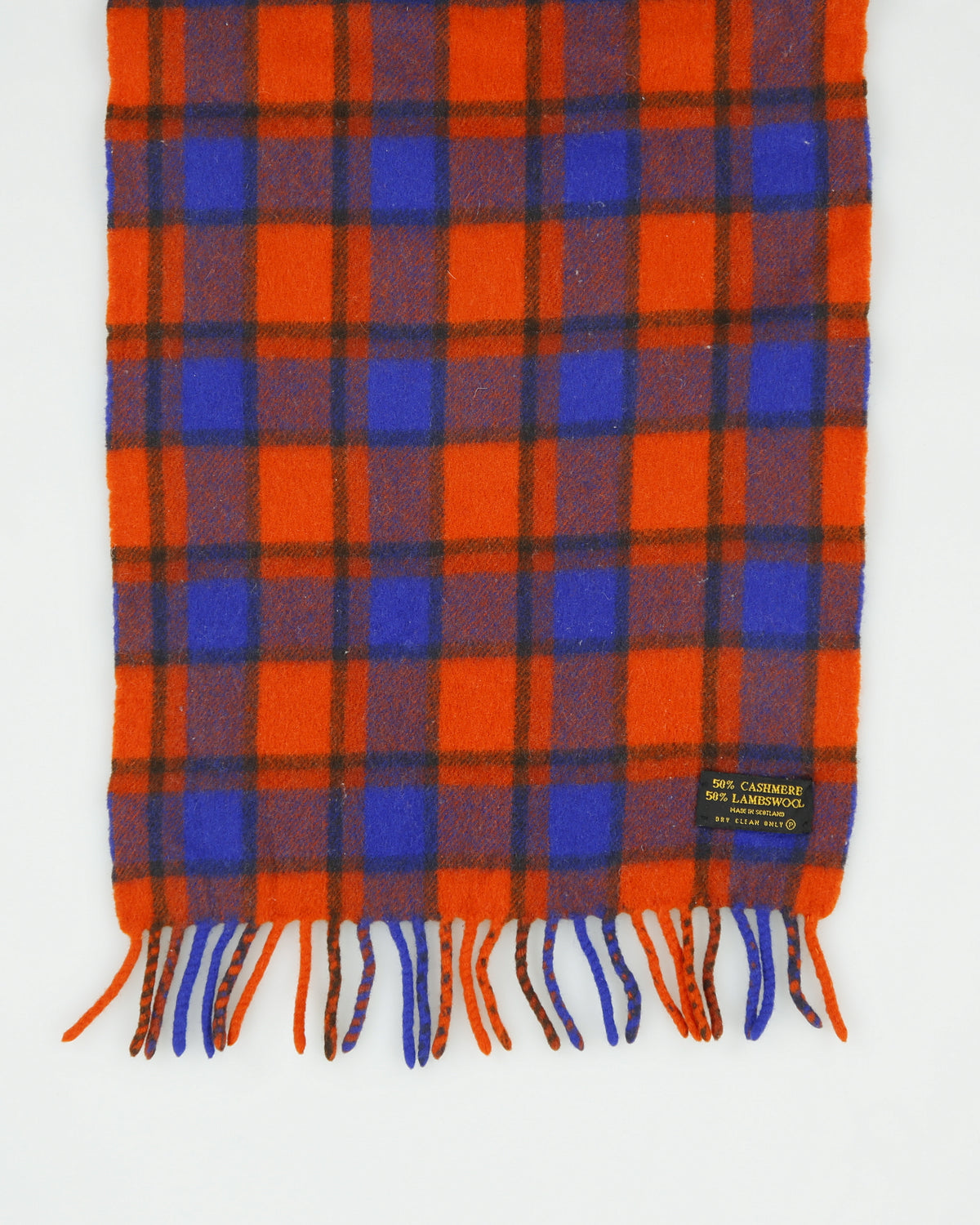 Vintage 1990s Plaid Cashmere Wool Knit Made In Scotland Fringe Scarf