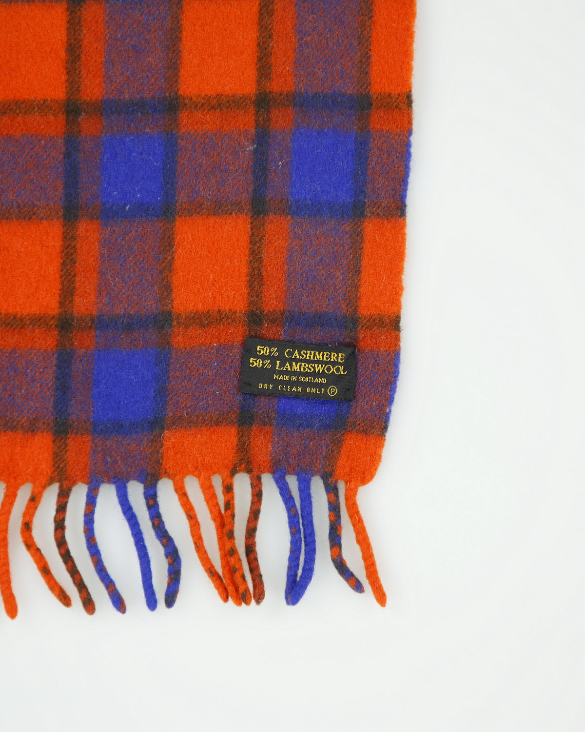 Vintage 1990s Plaid Cashmere Wool Knit Made In Scotland Fringe Scarf