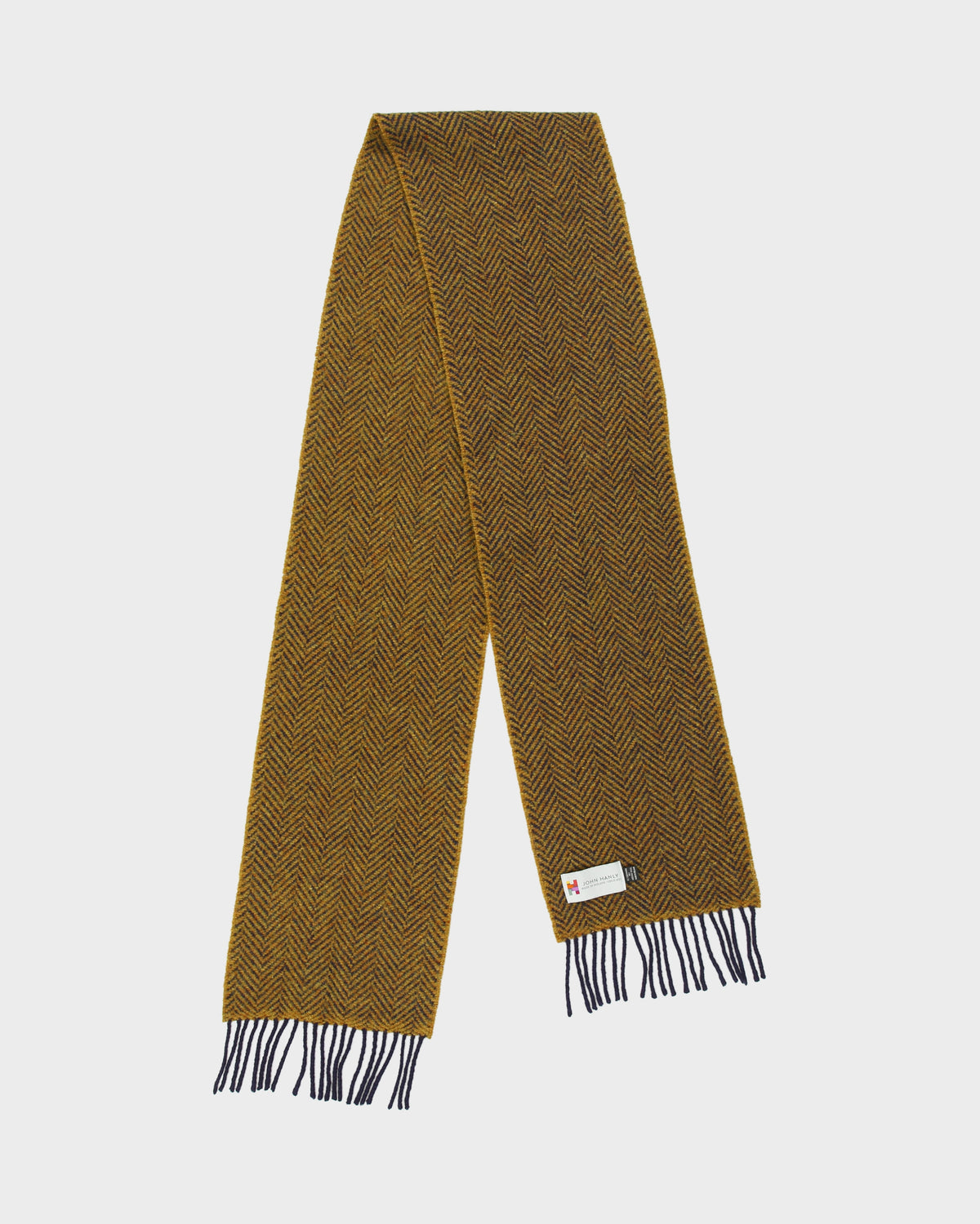 Vintage Y2K 00s John Hanly Herringbone Cashmere Merino Wool Knit Made In Ireland Fringe Scarf