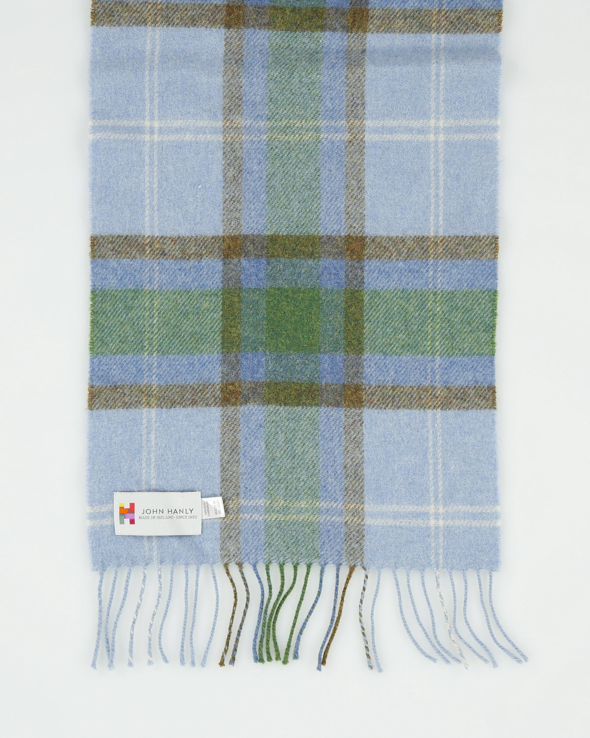 Vintage John Hanly Tartan Plaid Lambswool Knit Made In Ireland Fringe Scarf