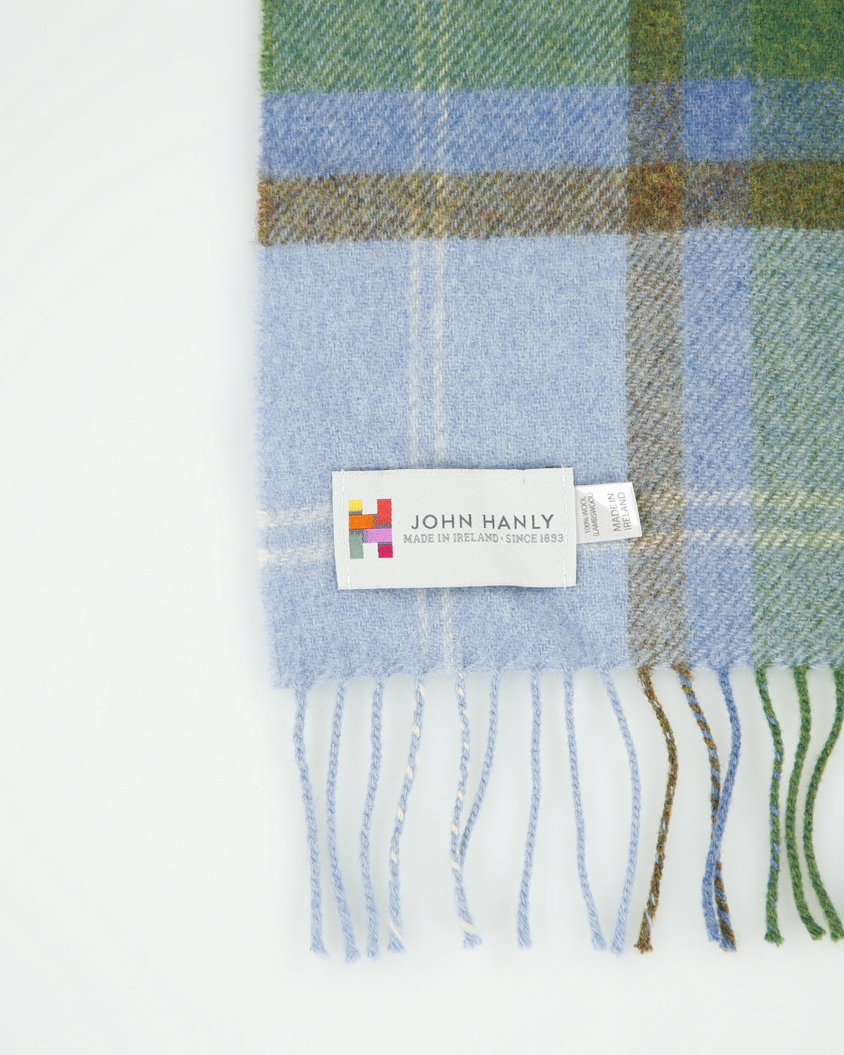 Vintage John Hanly Tartan Plaid Lambswool Knit Made In Ireland Fringe Scarf