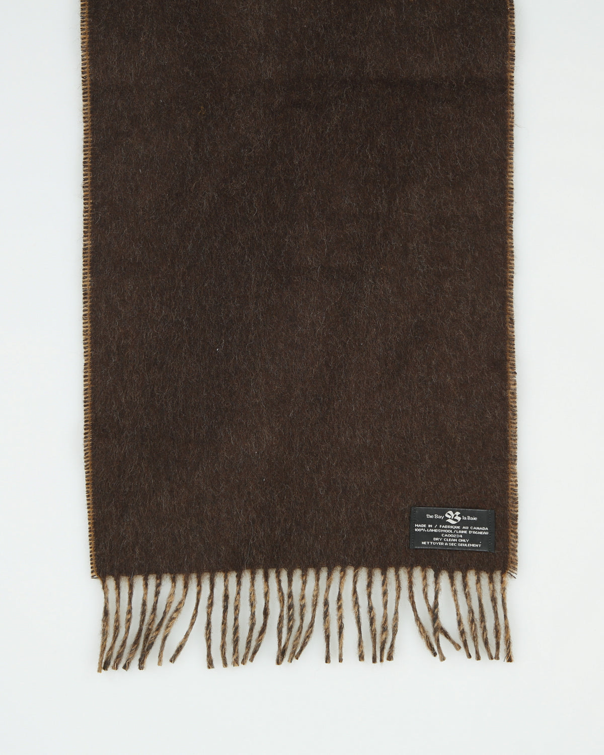 Vintage 1990s The Bay Hudson's Bay Company Lambswool Knit Made In Canada Fringe Scarf