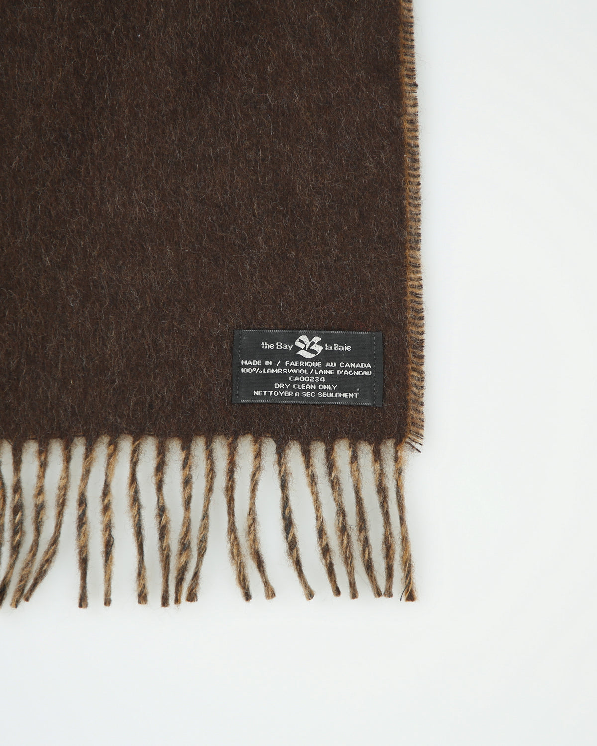 Vintage 1990s The Bay Hudson's Bay Company Lambswool Knit Made In Canada Fringe Scarf