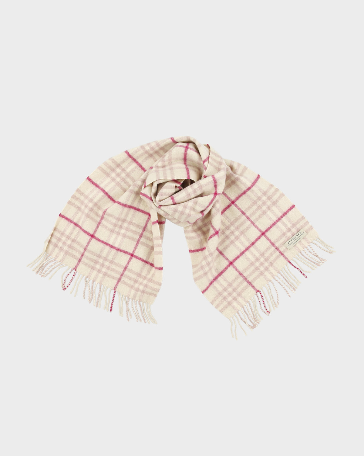 Vintage Y2K 00s Burberry Nova Check Cashmere Knit Made In Scotland Fringe Scarf