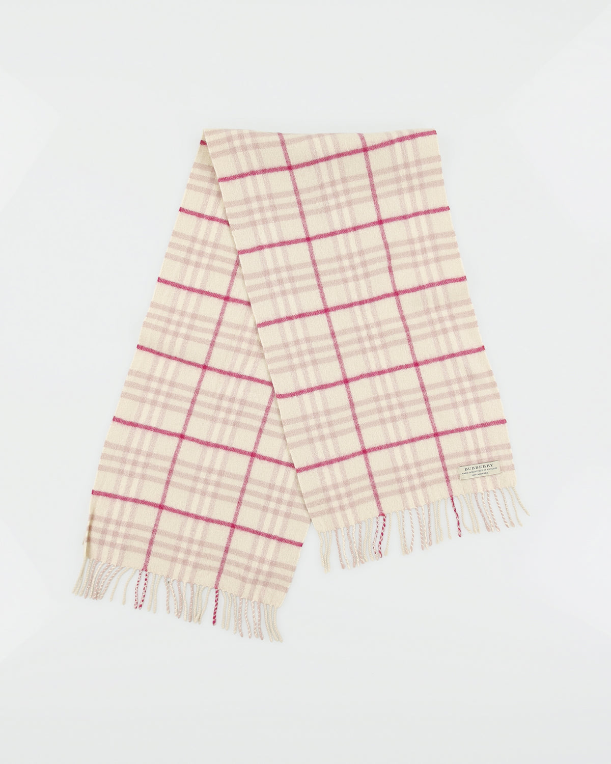 Vintage Y2K 00s Burberry Nova Check Cashmere Knit Made In Scotland Fringe Scarf