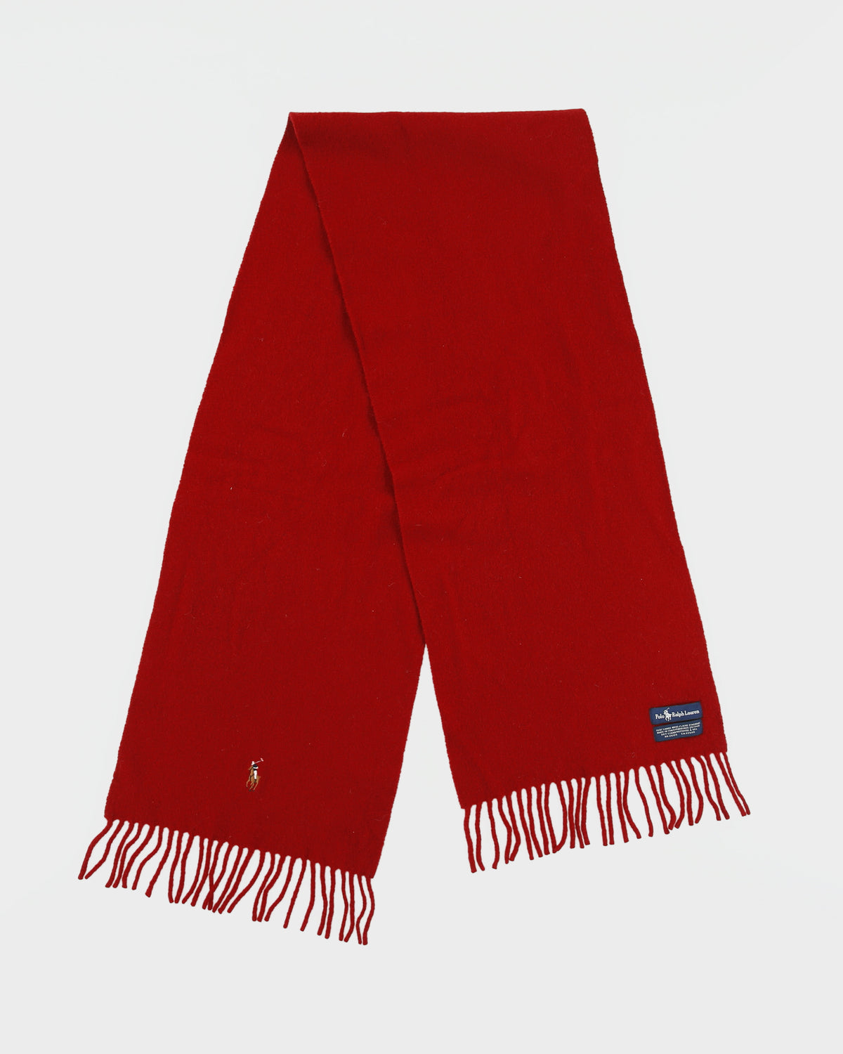Vintage Y2K 00s Polo Ralph Lauren Rouge Lambswool Knit Made In Italy Fringe Logo Scarf