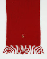 Vintage Y2K 00s Polo Ralph Lauren Rouge Lambswool Knit Made In Italy Fringe Logo Scarf