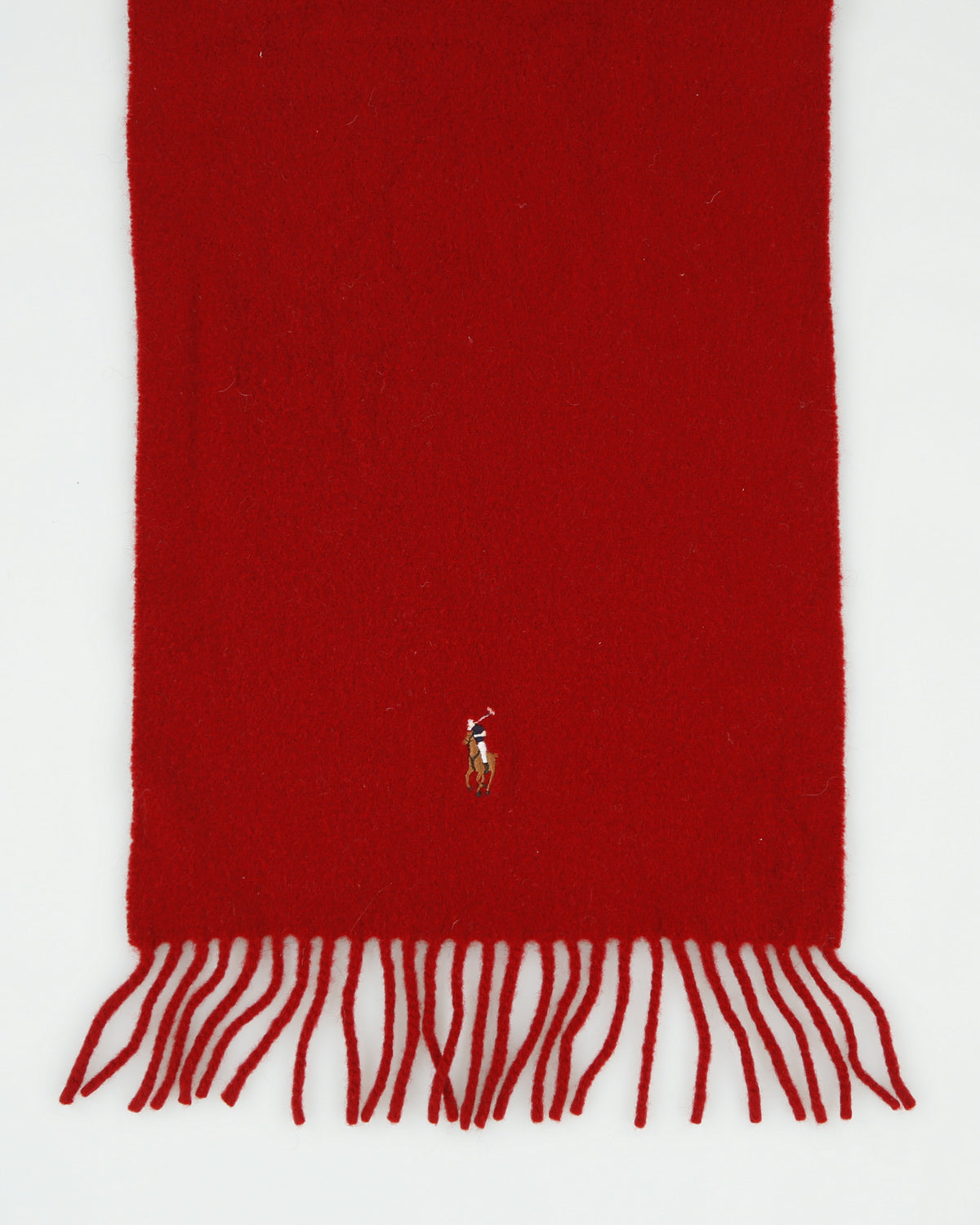 Vintage Y2K 00s Polo Ralph Lauren Rouge Lambswool Knit Made In Italy Fringe Logo Scarf