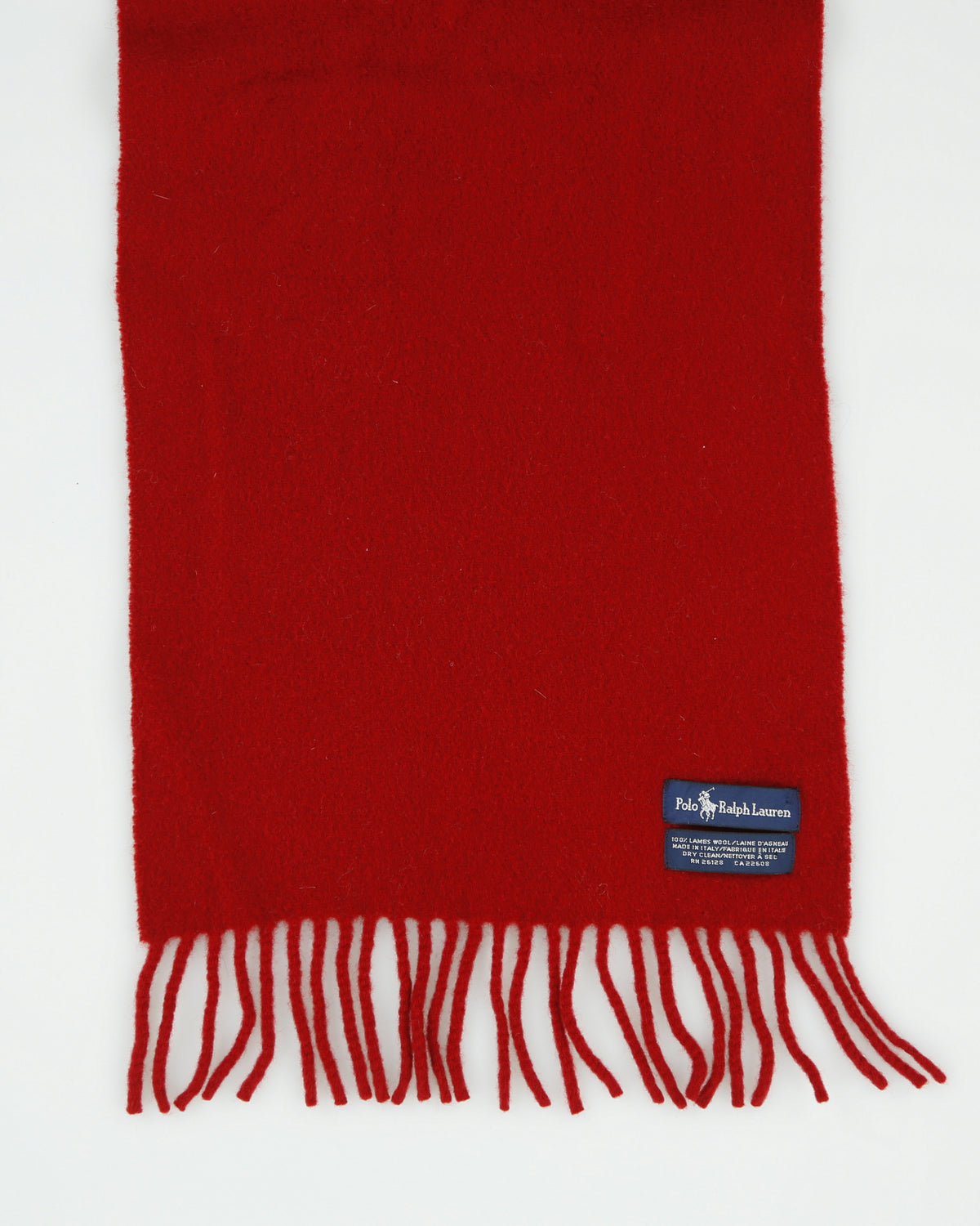 Vintage Y2K 00s Polo Ralph Lauren Rouge Lambswool Knit Made In Italy Fringe Logo Scarf