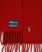 Vintage Y2K 00s Polo Ralph Lauren Rouge Lambswool Knit Made In Italy Fringe Logo Scarf