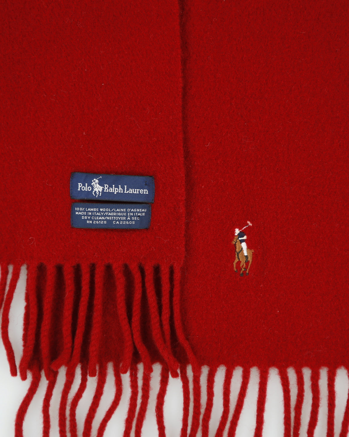 Vintage Y2K 00s Polo Ralph Lauren Rouge Lambswool Knit Made In Italy Fringe Logo Scarf