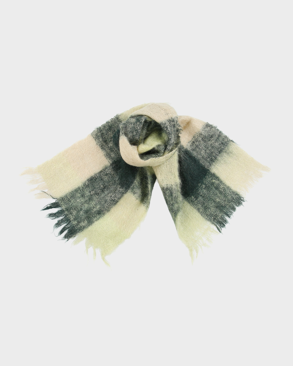 Vintage 1990s Plaid Handmade In Scotland Mohair Knit Fringe Scarf