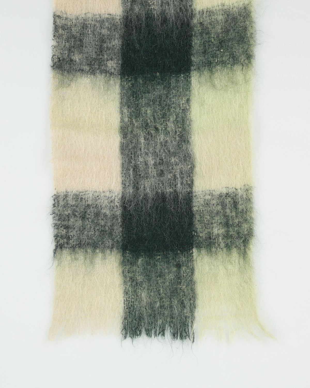 Vintage 1990s Plaid Handmade In Scotland Mohair Knit Fringe Scarf