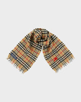 Vintage 1980s Burberry Nova Check Cashmere Wool Knit Made In England Fringe Scarf
