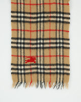 Vintage 1980s Burberry Nova Check Cashmere Wool Knit Made In England Fringe Scarf