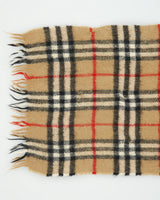 Vintage 1980s Burberry Nova Check Cashmere Wool Knit Made In England Fringe Scarf