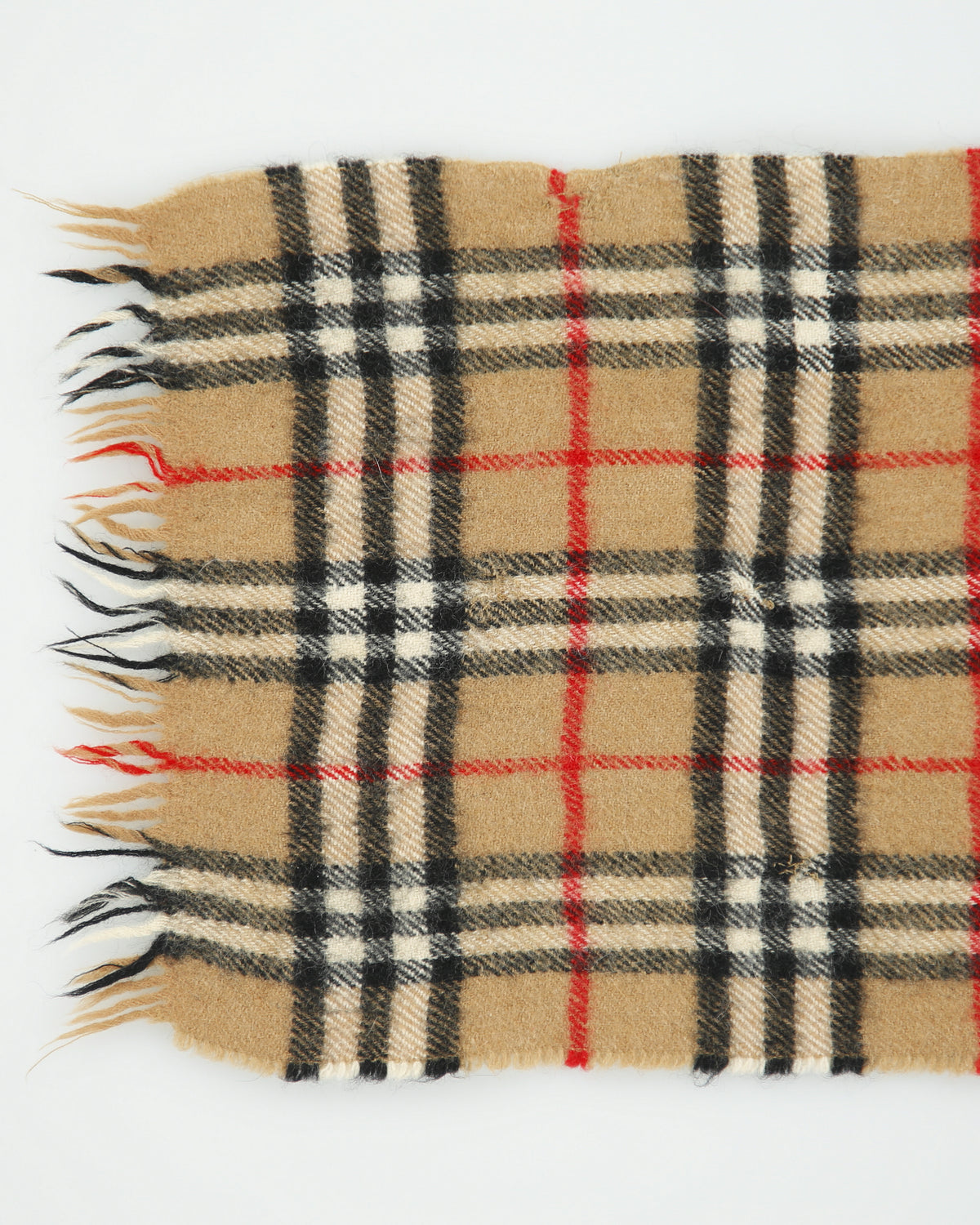Vintage 1980s Burberry Nova Check Cashmere Wool Knit Made In England Fringe Scarf