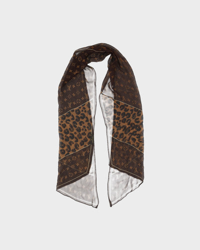 Vintage 00s Louis Vuitton Silk Monogram Leopard Scarf - O/S
