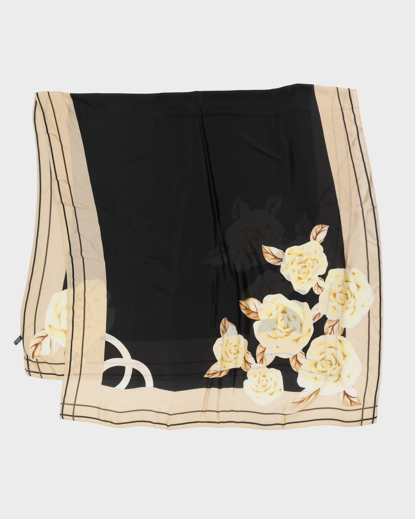 Black and Cream Floral Silk Scarf