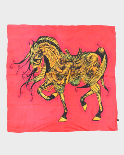 Red Horse Print Silk Scarf