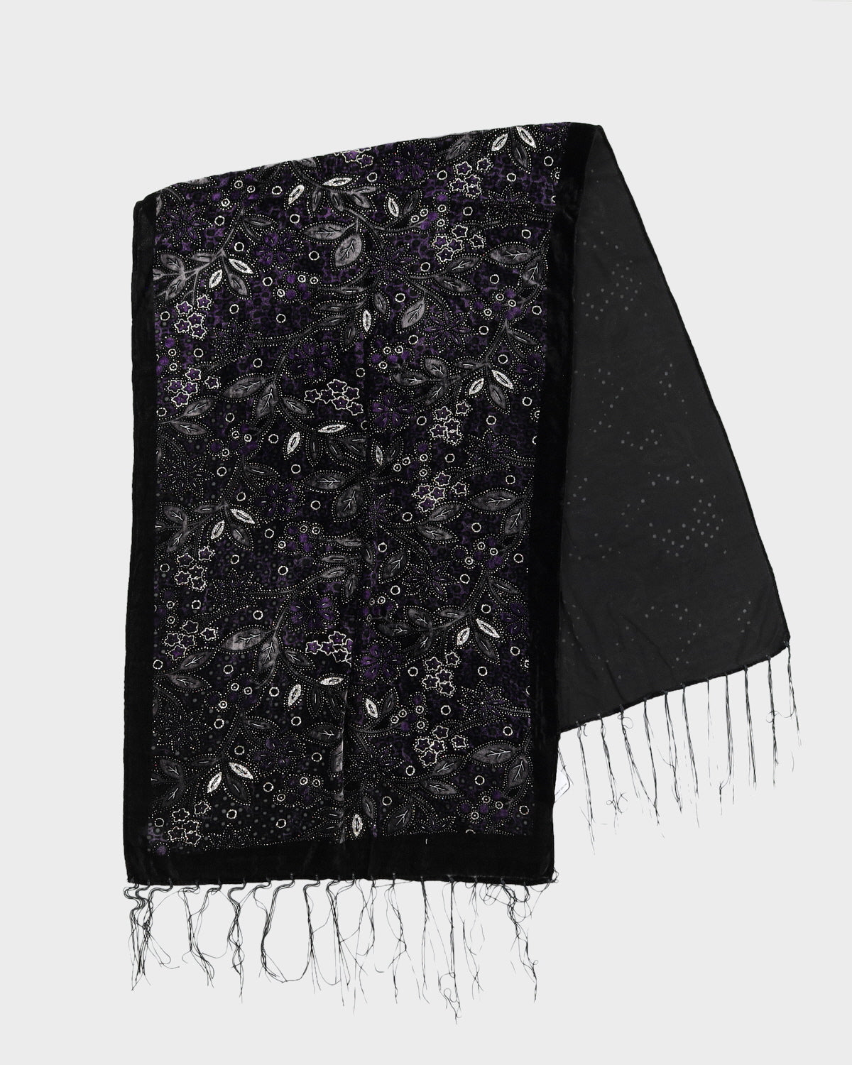 Velvet Black and Purple Silk Scarf