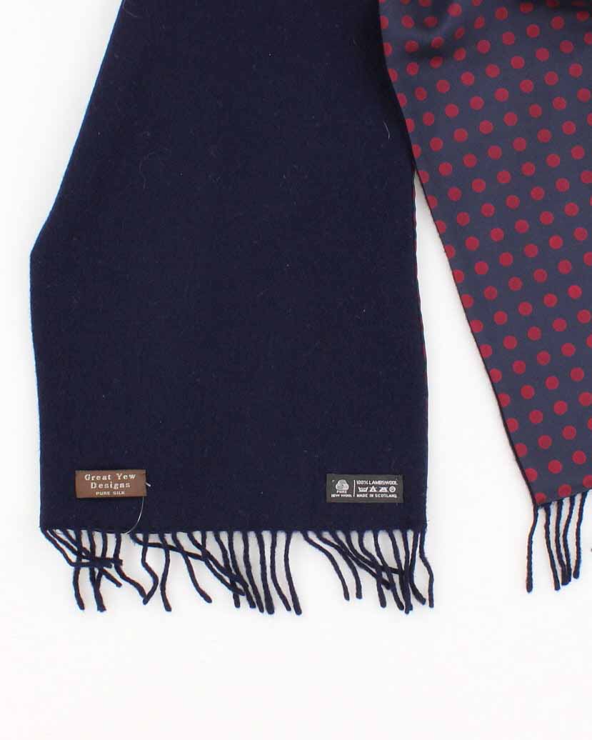 Navy Double Sided Lambswool and Silk Polka Dot Scarf