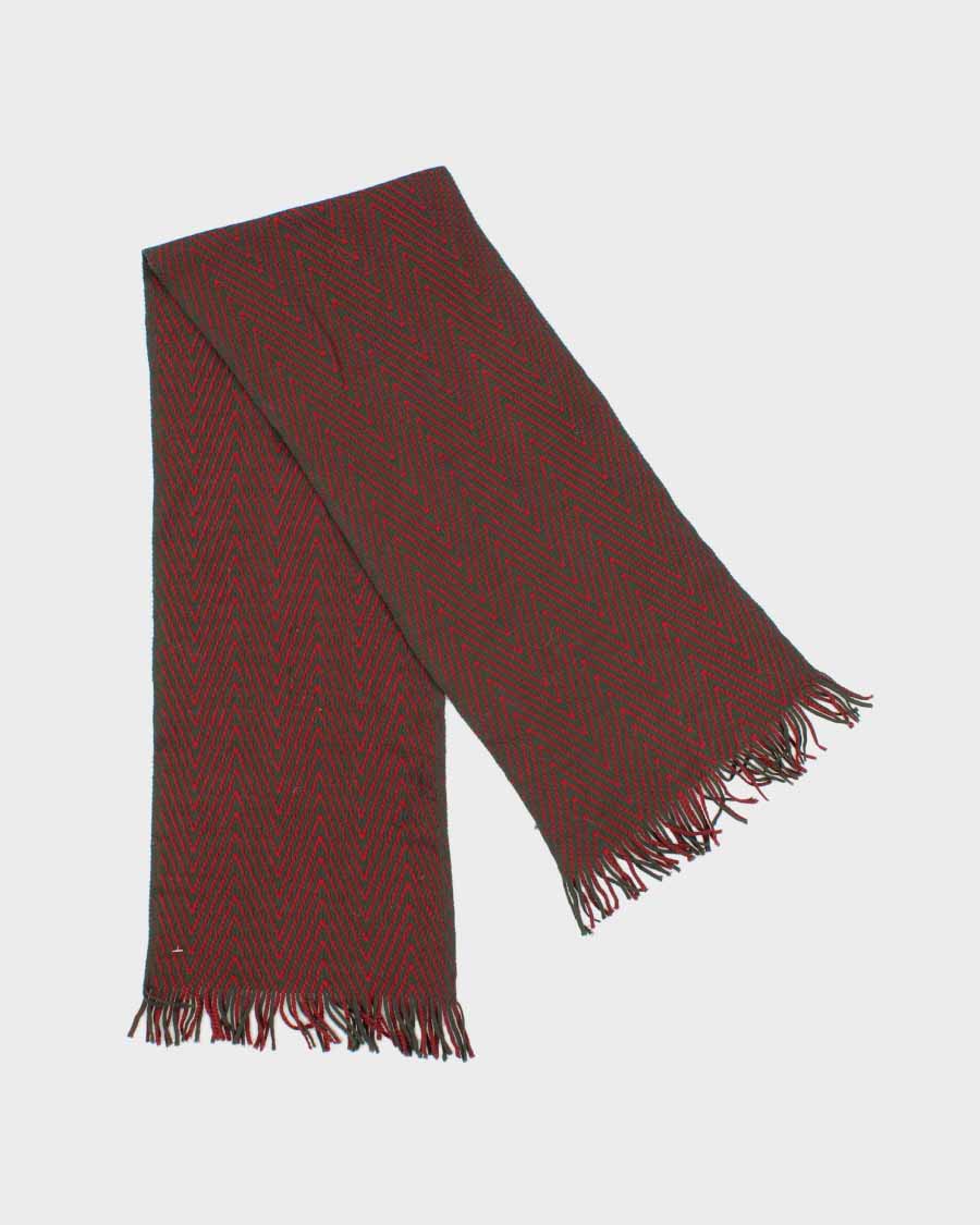 Olive Green and Red Striped Knit Scarf