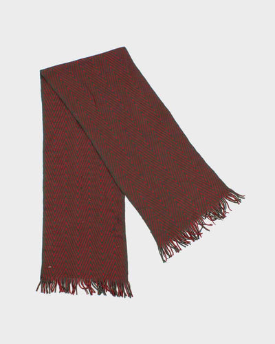 Olive Green and Red Striped Knit Scarf