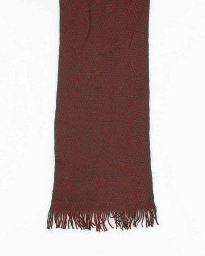 Olive Green and Red Striped Knit Scarf