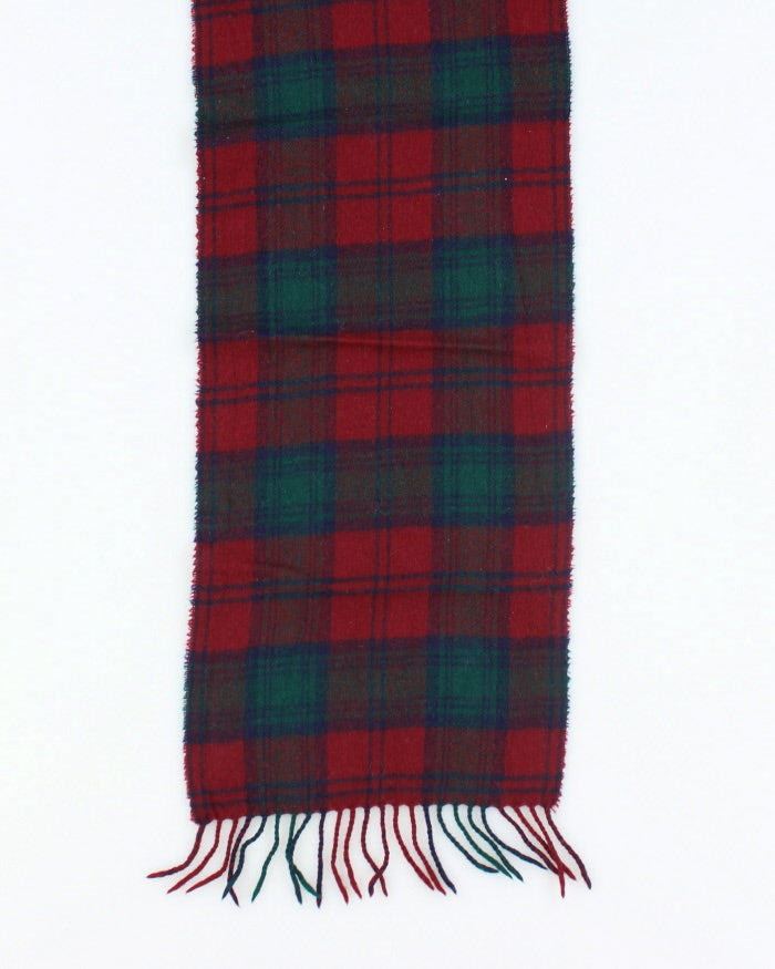 Vintage Red & Green Wool Checked Scarf