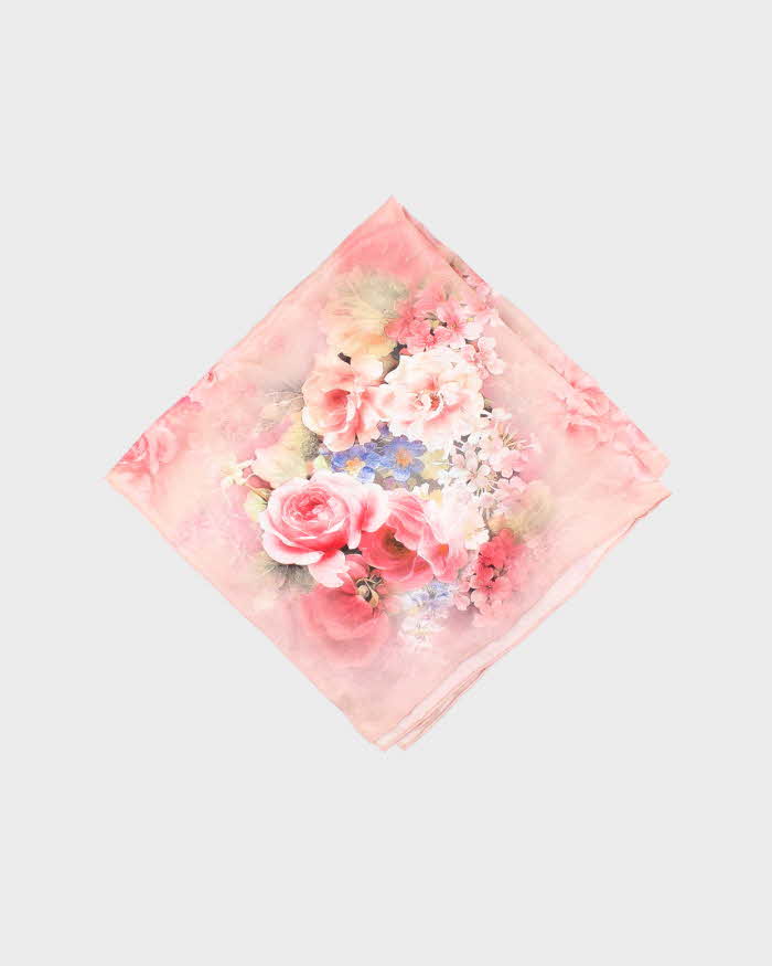 Vintage Pink Floral Silk Scarf