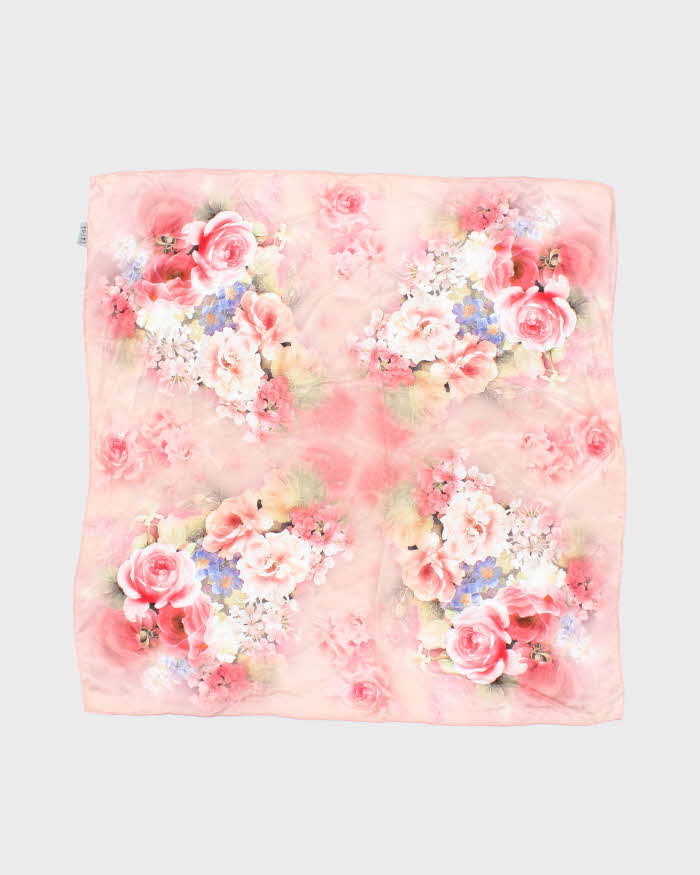Vintage Pink Floral Silk Scarf