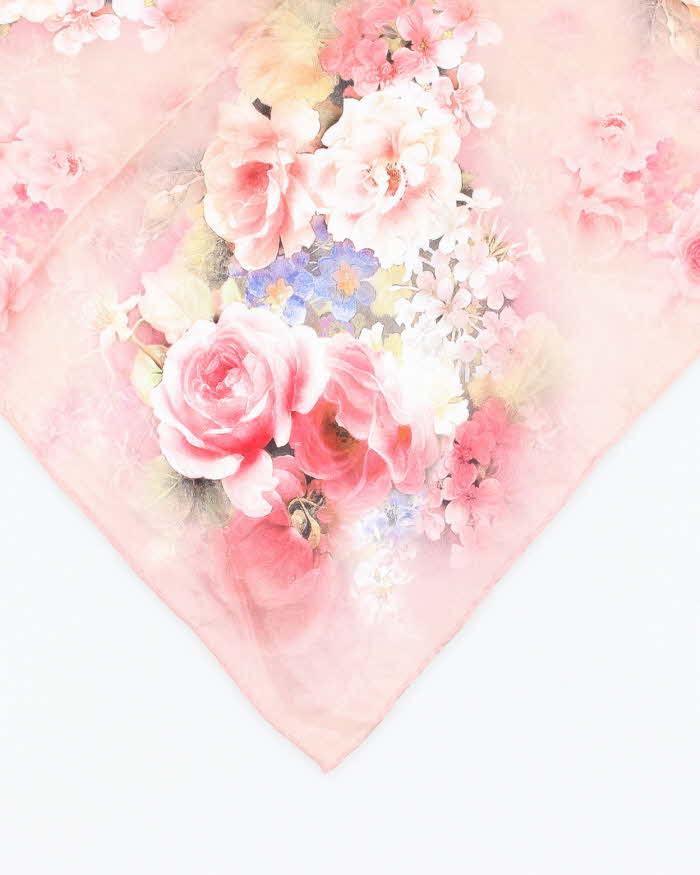 Vintage Pink Floral Silk Scarf