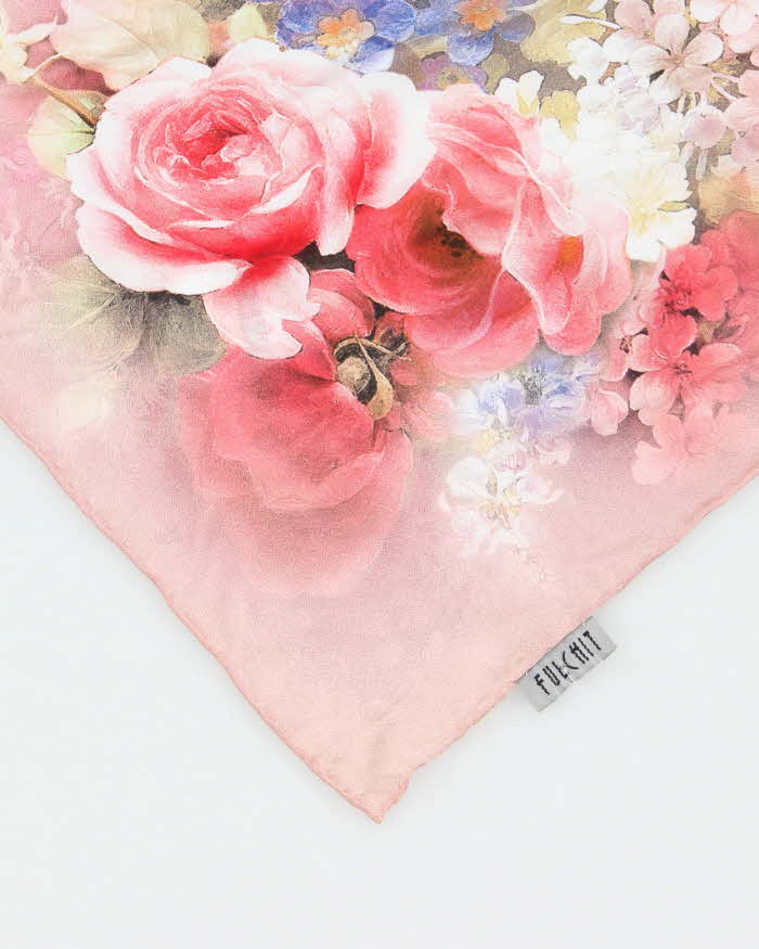 Vintage Pink Floral Silk Scarf