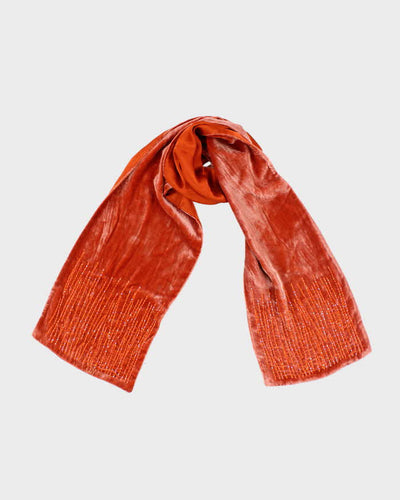Vintage Y2k Silk & Velvet Beaded Scarf