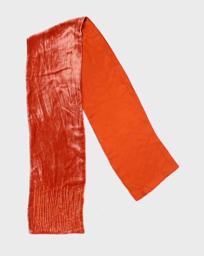 Vintage Y2k Silk &amp; Velvet Beaded Scarf