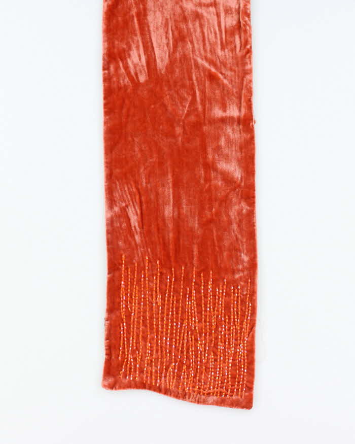 Vintage Y2k Silk & Velvet Beaded Scarf