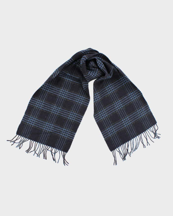 Vintage Blue Checked Wool Scarf