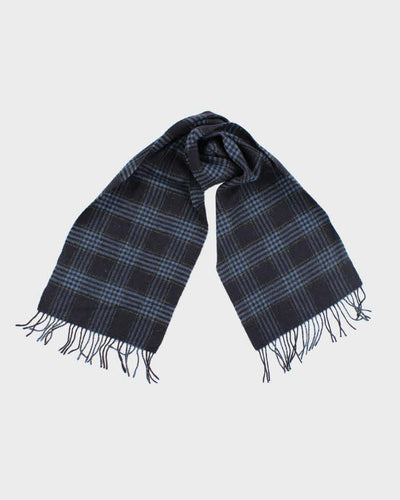 Vintage Blue Checked Wool Scarf
